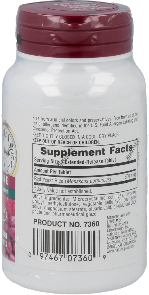Red Yeast Rice Sustained Release 600mg - 30 Tablets